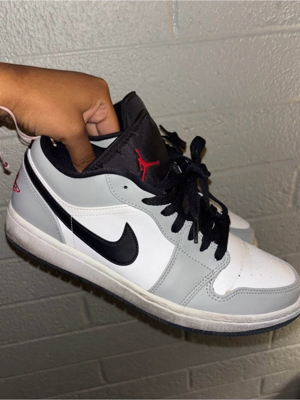 Nike Air Jordan Low-Top Sneaker in White, Gray, Black with Red Jumpman